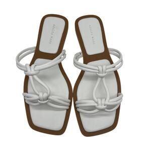 Azalea Wang Stetson White Casual Flat Sandals Square Toe Knot Strappy Sz 41 = 10